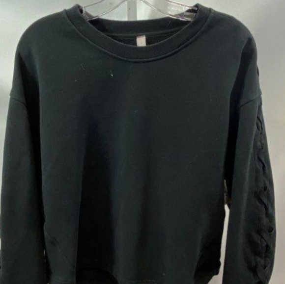 lululemon athletica Tops - Lululemon Women's Black Laced Up Sleeve Detail Cropped Crewneck Sweatshirt sz 12